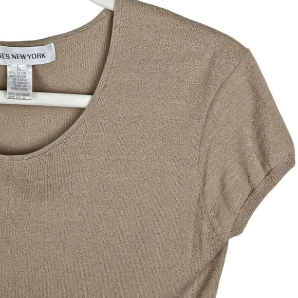 Jones New York Tan Short Cap Sleeve Pullover Rayon/Nylon Sweater Top Size‎ Large - Picture 7 of 9